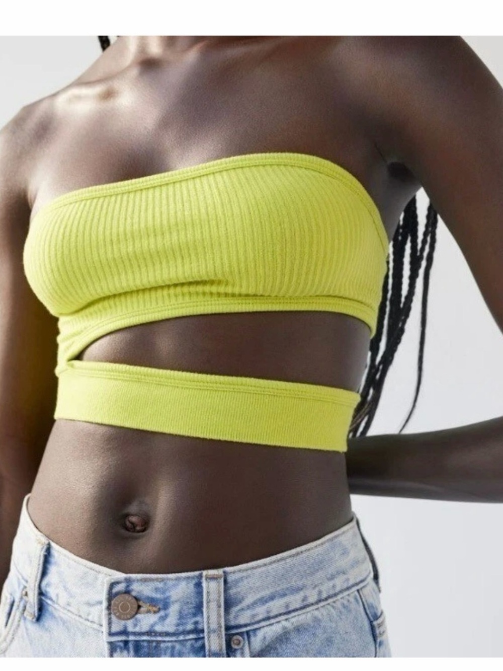 URBAN OUTFITTERS TUBE TOP ANGELINE SEAMLESS CUTOUT LIME BRIGHT GREEN CROPPED
